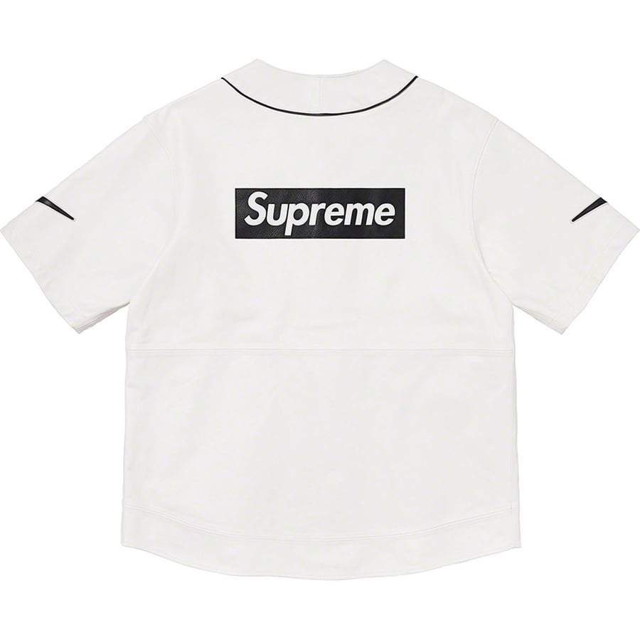 Details on Supreme Nike Leather Baseball Jersey White from fall winter
                                                    2019 (Price is $576)