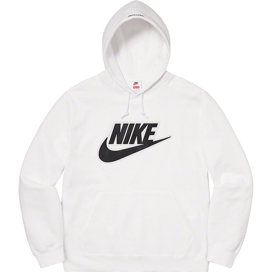 Details on Supreme Nike Leather Appliqué Hooded Sweatshirt White from fall winter
                                                    2019 (Price is $160)