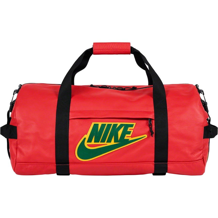 Details on Supreme Nike Leather Duffle Bag Red from fall winter
                                                    2019 (Price is $360)