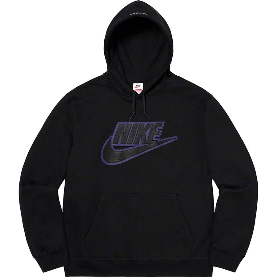 Details on Supreme Nike Leather Appliqué Hooded Sweatshirt Black from fall winter
                                                    2019 (Price is $160)