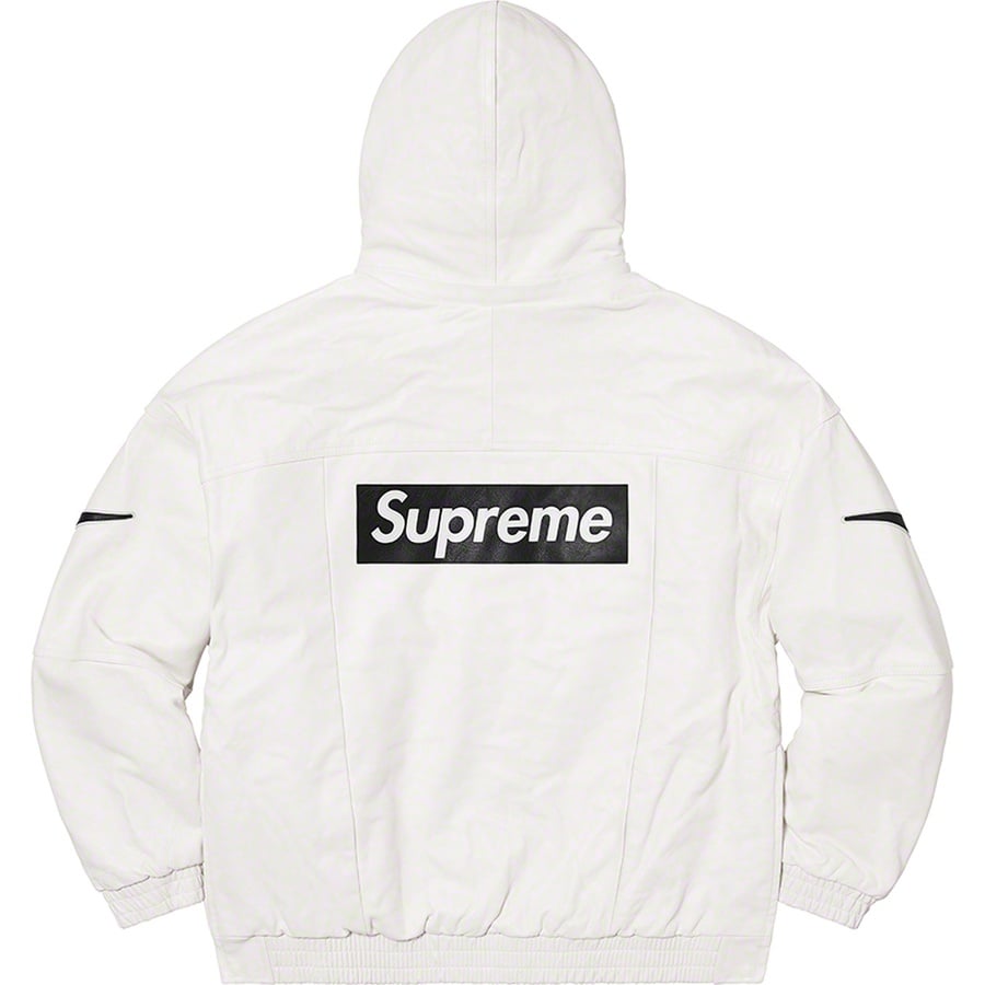 Details on Supreme Nike Leather Anorak White from fall winter
                                                    2019 (Price is $880)
