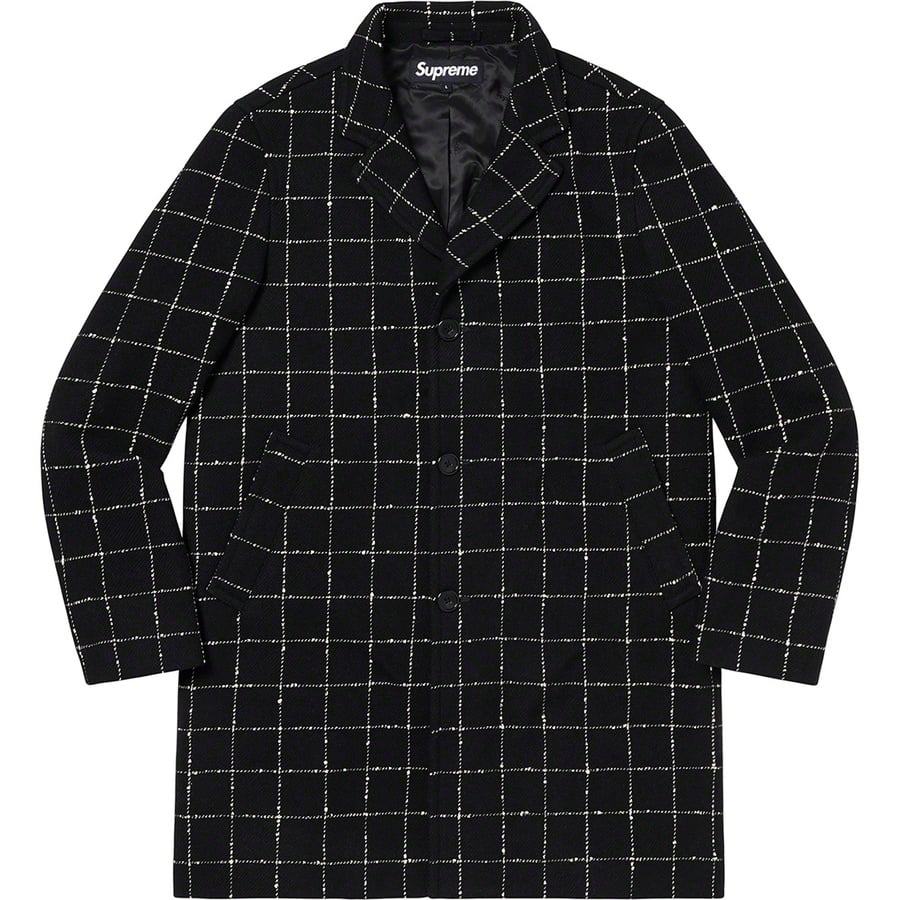 Details on Wool Windowpane Overcoat Black from fall winter 2019 (Price is $568)