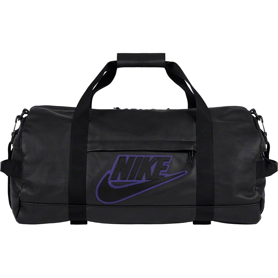 Details on Supreme Nike Leather Duffle Bag Black from fall winter
                                                    2019 (Price is $360)