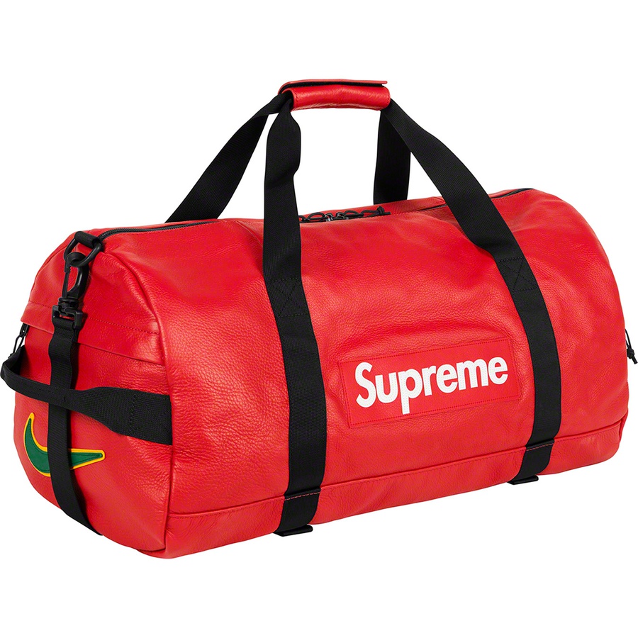 Details on Supreme Nike Leather Duffle Bag Red from fall winter
                                                    2019 (Price is $360)