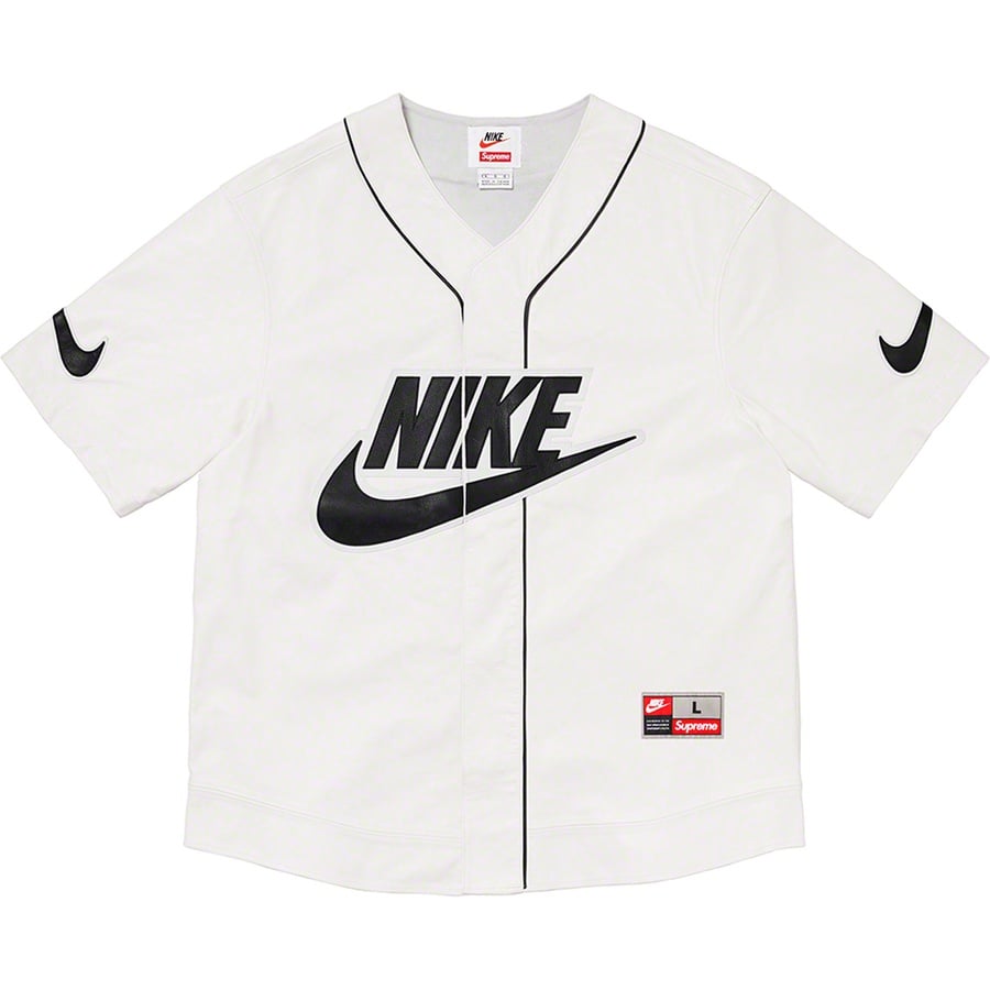 Details on Supreme Nike Leather Baseball Jersey White from fall winter
                                                    2019 (Price is $576)