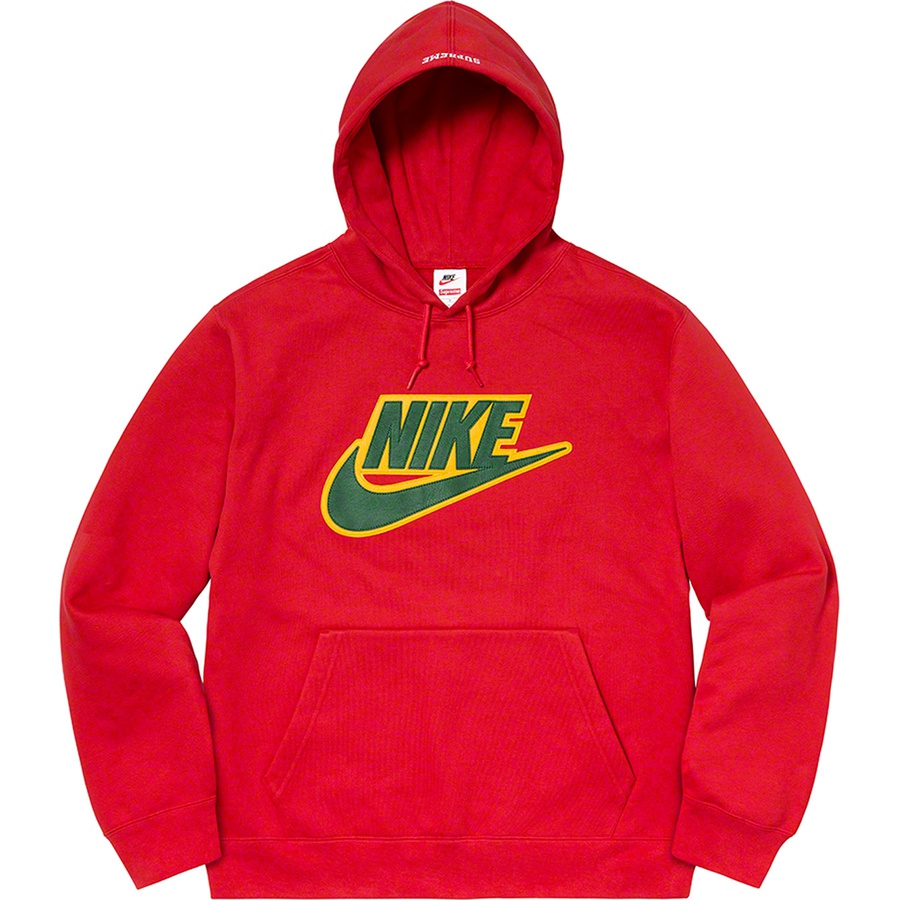 Details on Supreme Nike Leather Appliqué Hooded Sweatshirt Red from fall winter
                                                    2019 (Price is $160)