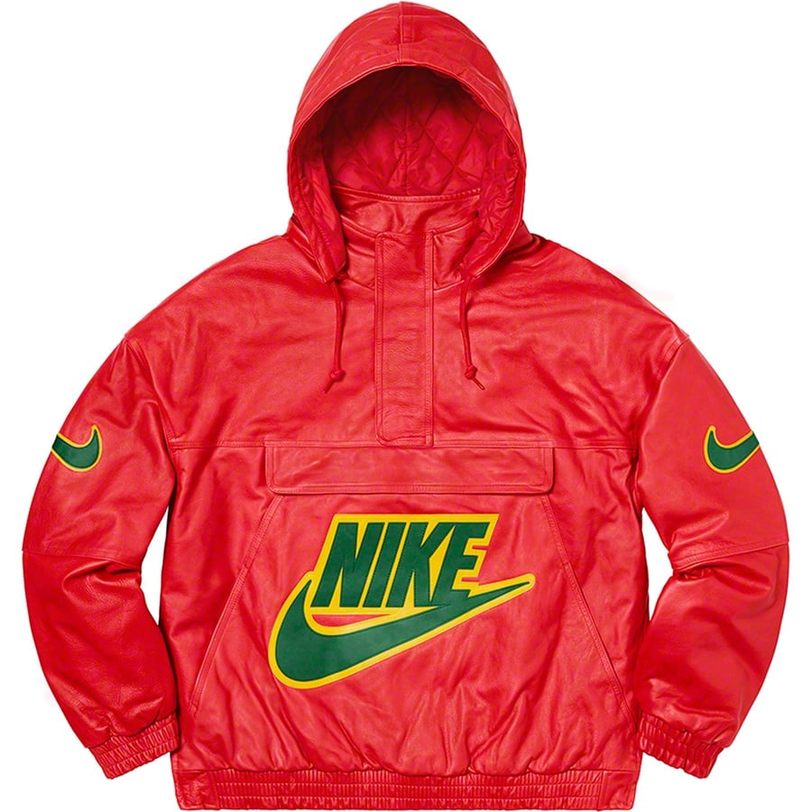 Details on Supreme Nike Leather Anorak Red from fall winter
                                                    2019 (Price is $880)