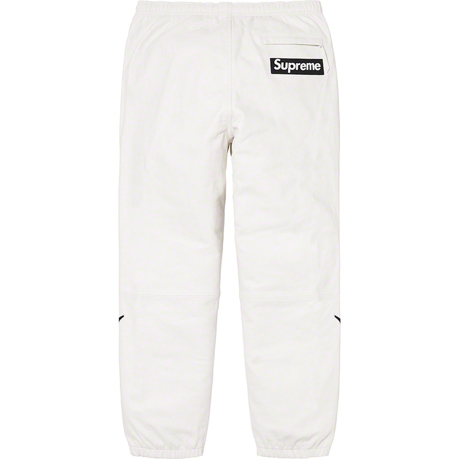 Details on Supreme Nike Leather Warm Up Pant White from fall winter 2019 (Price is $498)