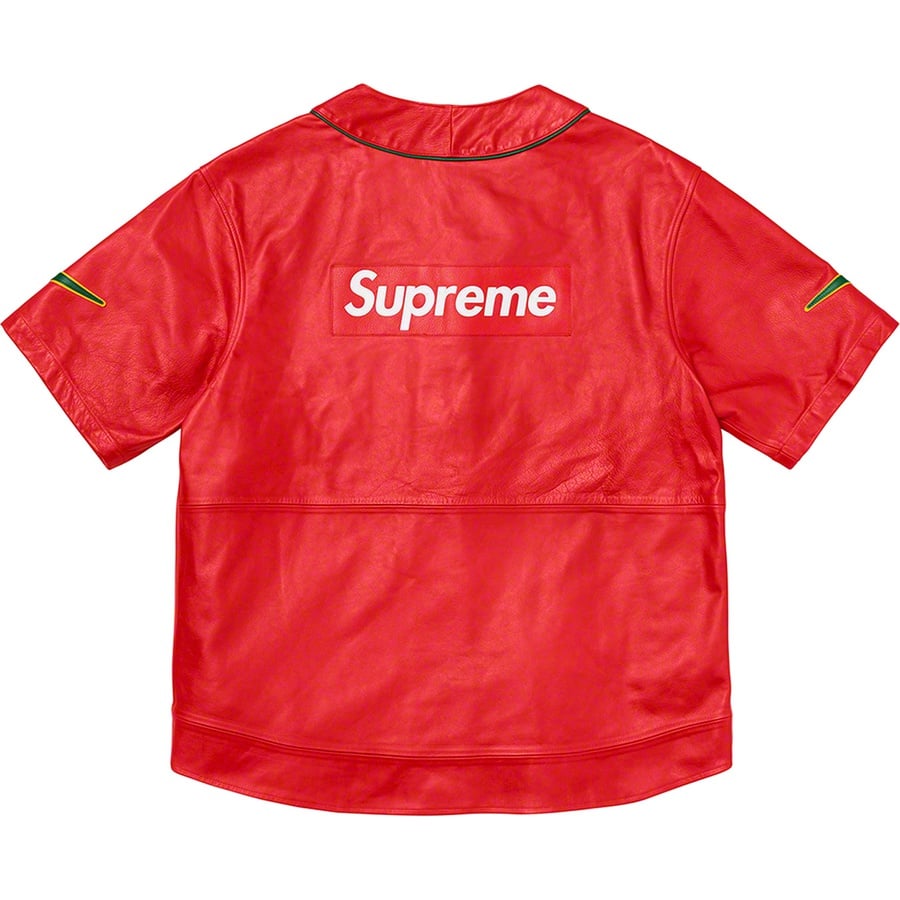 Details on Supreme Nike Leather Baseball Jersey Red from fall winter
                                                    2019 (Price is $576)