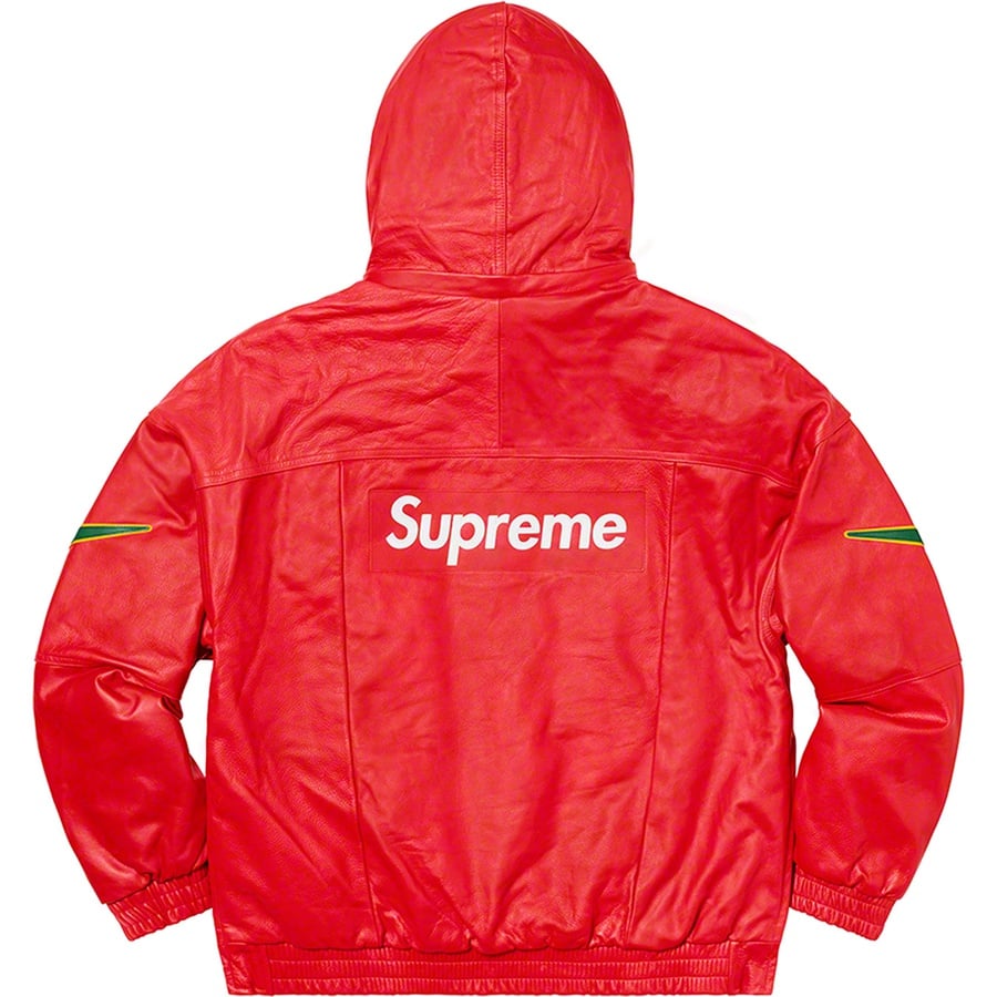 Details on Supreme Nike Leather Anorak Red from fall winter
                                                    2019 (Price is $880)