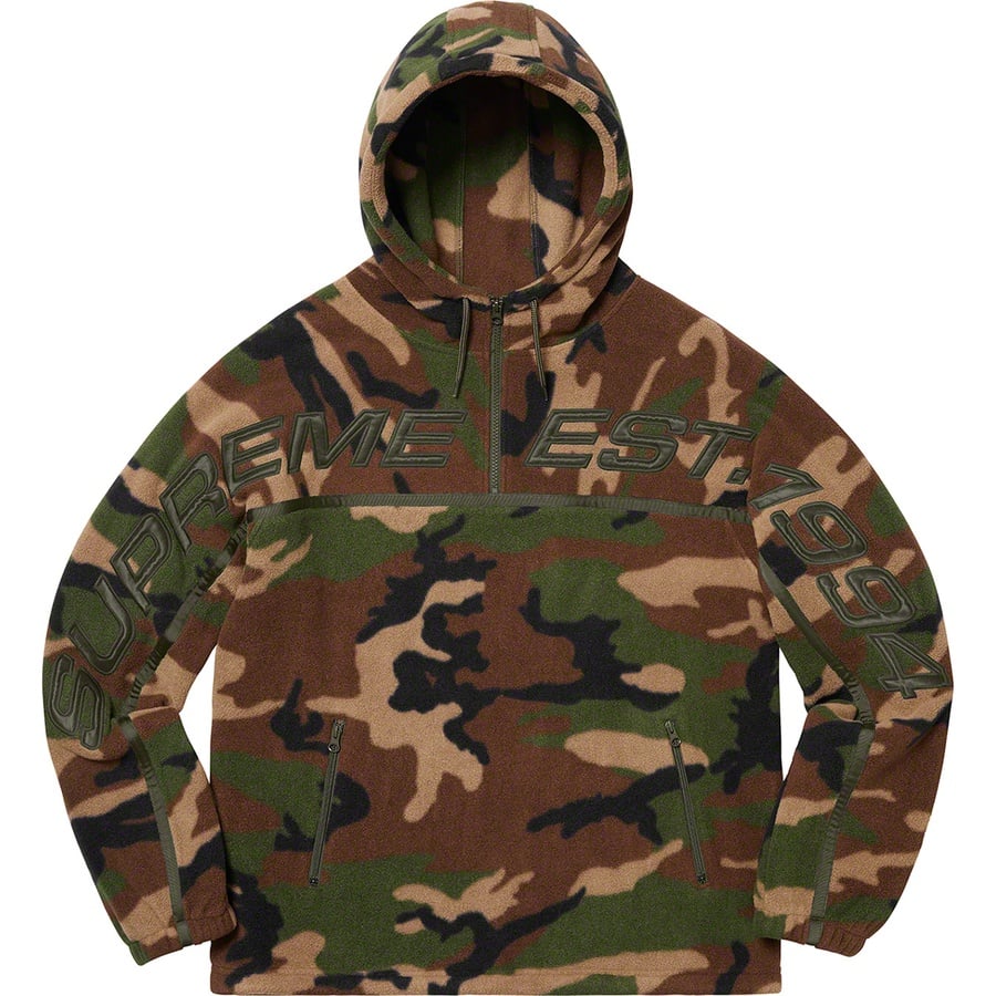 Details on Polartec Half Zip Hooded Sweatshirt Woodland Camo from fall winter
                                                    2019 (Price is $158)