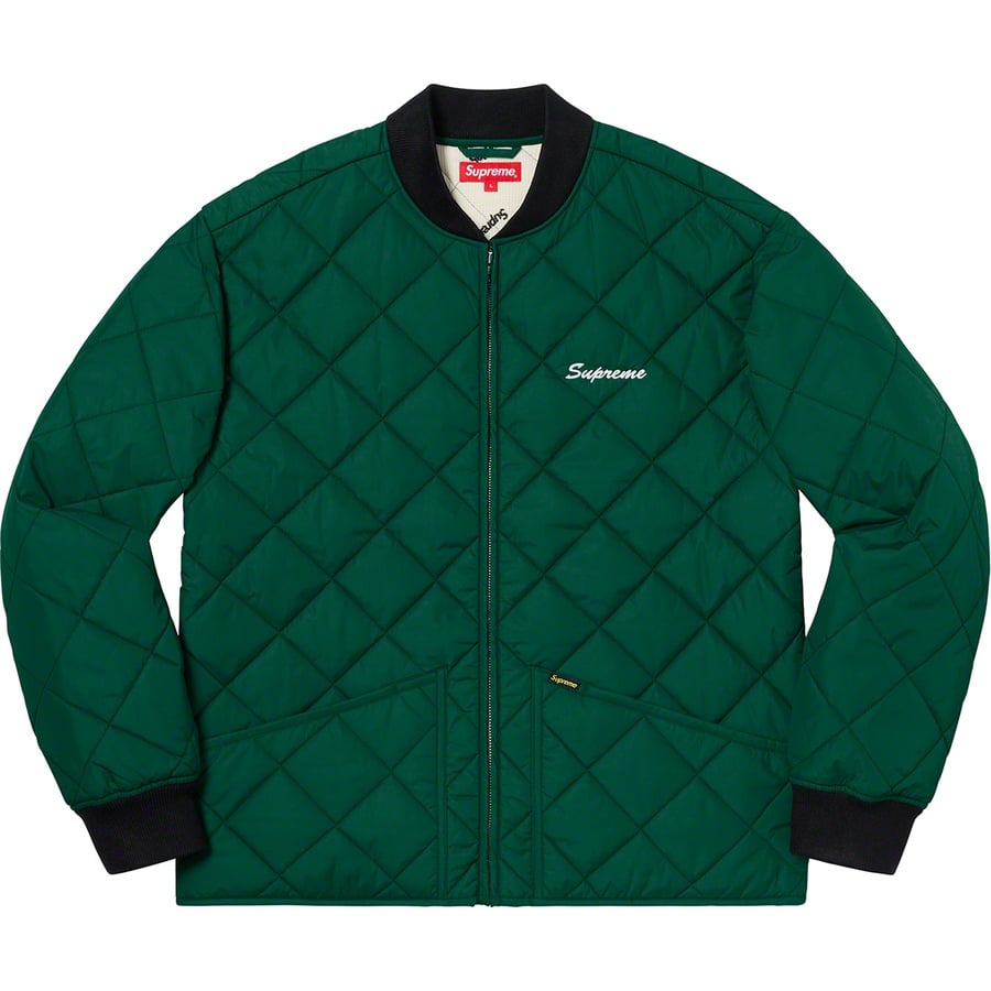 Details on Supreme dead prez Quilted Work Jacket Dark Green from fall winter
                                                    2019 (Price is $198)