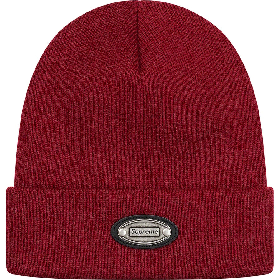 Details on Metal Plate Beanie Burgundy from fall winter
                                                    2019 (Price is $36)