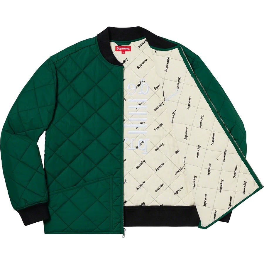 Details on Supreme dead prez Quilted Work Jacket Dark Green from fall winter 2019 (Price is $198)