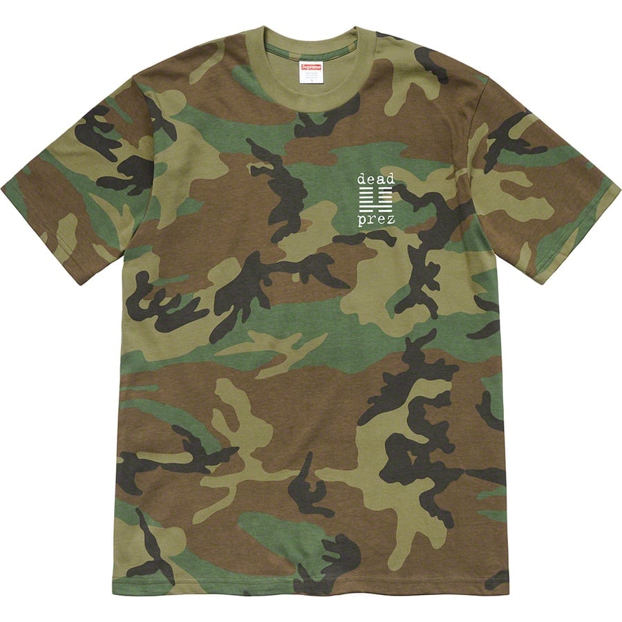 Details on Supreme dead prez Tee Woodland Camo from fall winter
                                                    2019 (Price is $48)