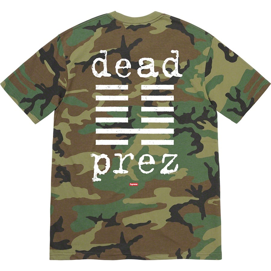 Details on Supreme dead prez Tee Woodland Camo from fall winter
                                                    2019 (Price is $48)