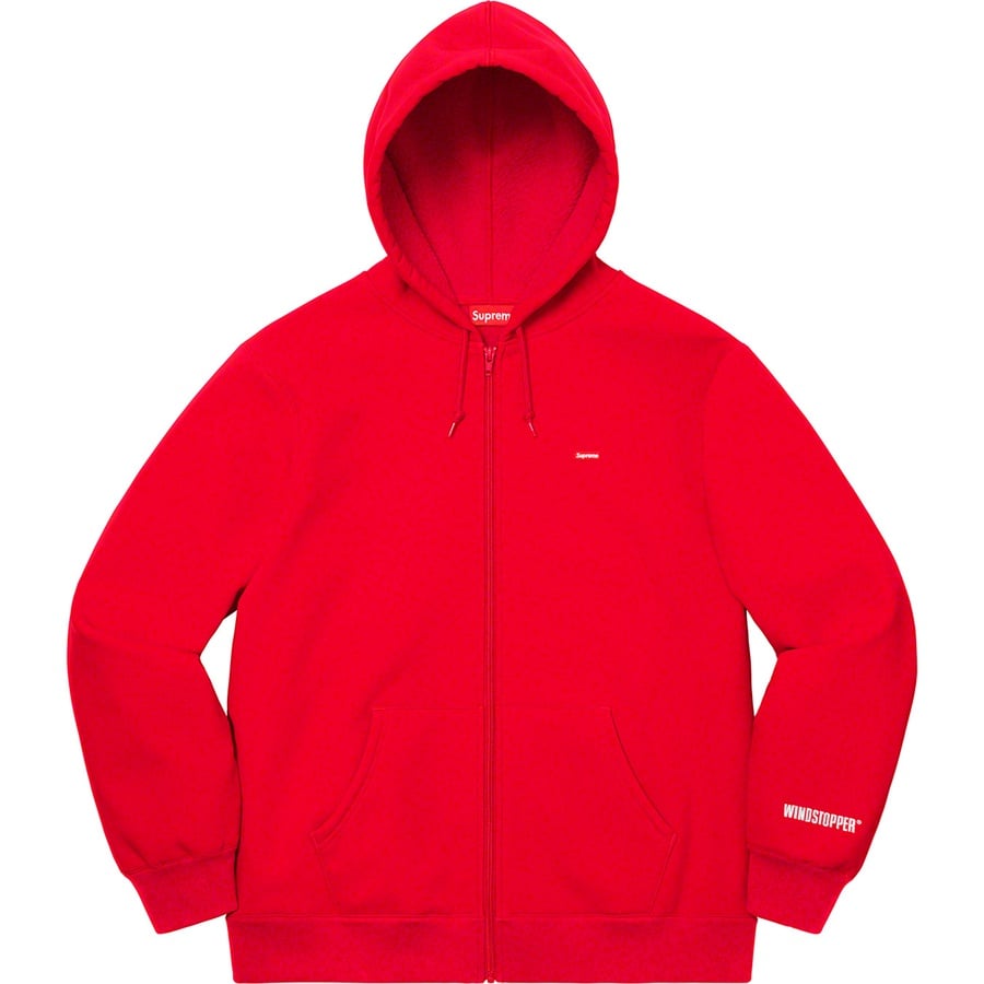 Details on WINDSTOPPER Zip Up Hooded Sweatshirt Red from fall winter 2019 (Price is $198)