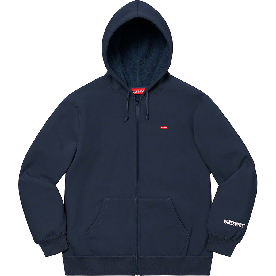 Details on WINDSTOPPER Zip Up Hooded Sweatshirt Navy from fall winter 2019 (Price is $198)