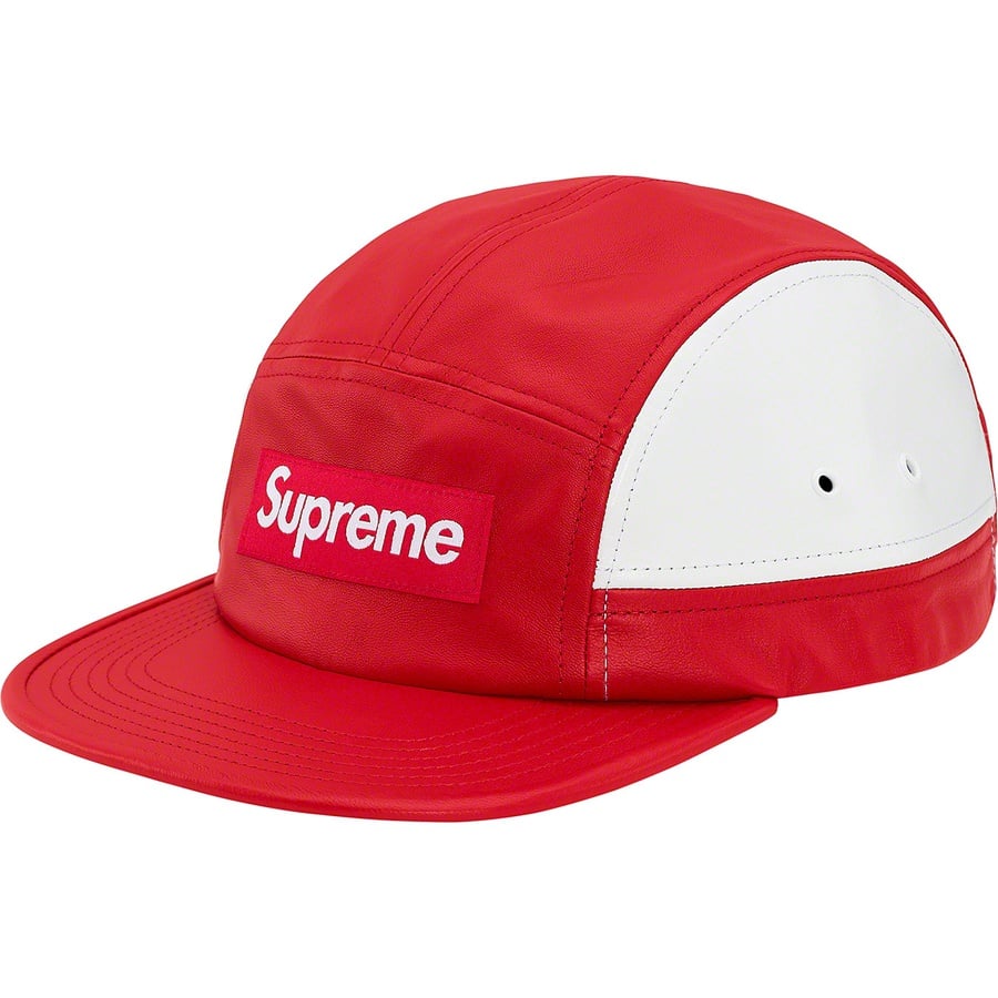 Details on 2-Tone Leather Camp Cap Red from fall winter 2019 (Price is $68)