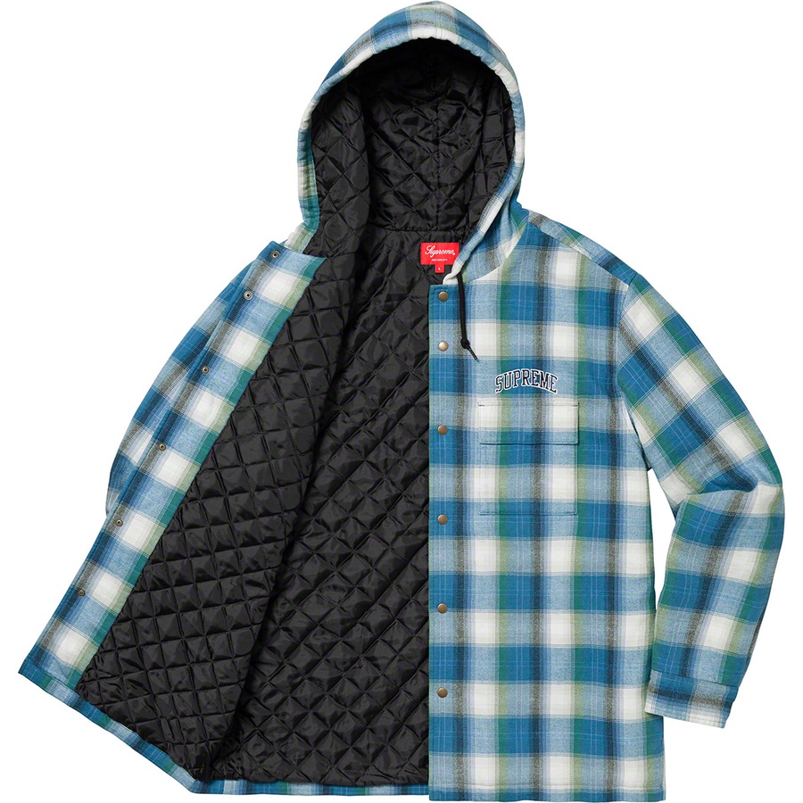 Details on Quilted Hooded Plaid Shirt Blue from fall winter 2019 (Price is $138)