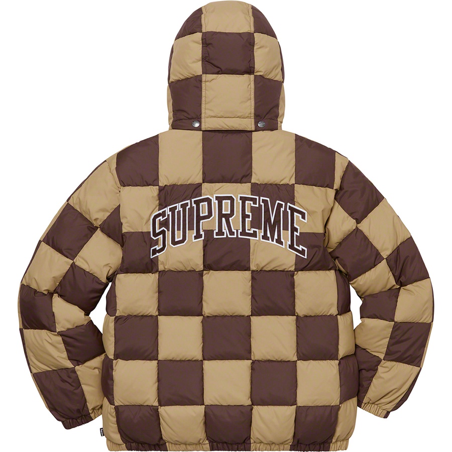 Details on Checkerboard Puffy Jacket Tan from fall winter 2019 (Price is $338)