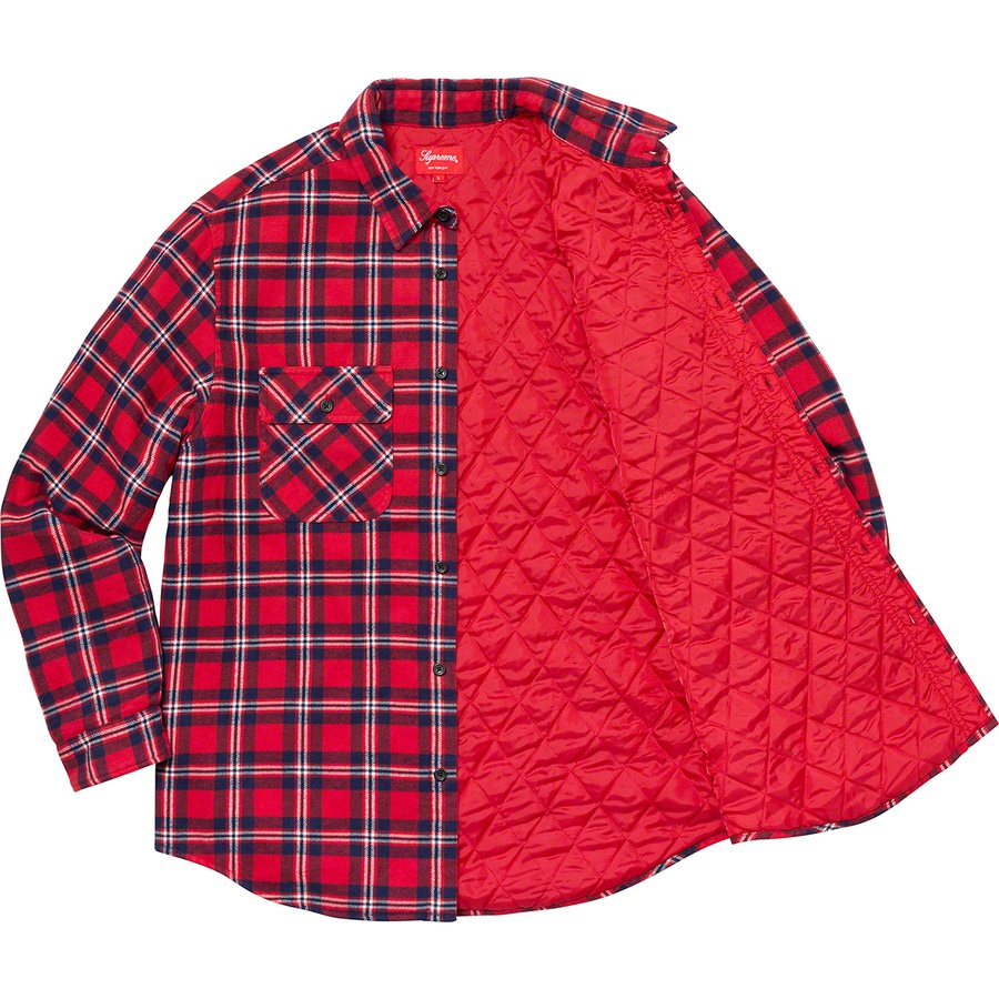 Details on Arc Logo Quilted Flannel Shirt Red from fall winter 2019 (Price is $138)