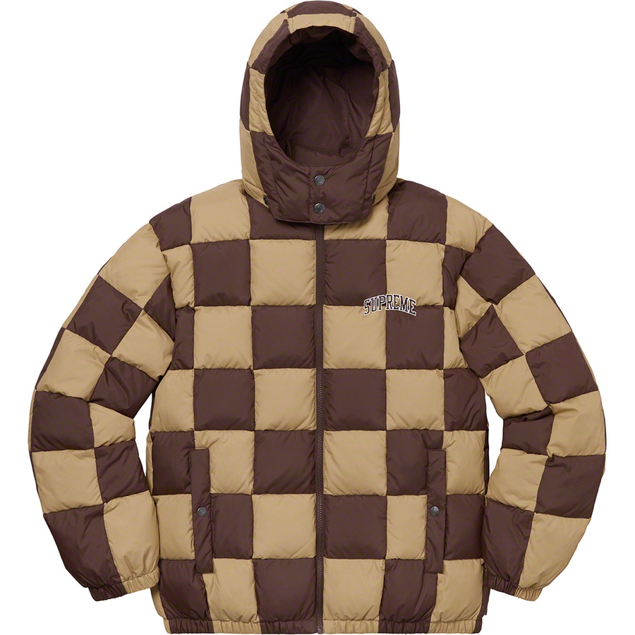Details on Checkerboard Puffy Jacket Tan from fall winter 2019 (Price is $338)