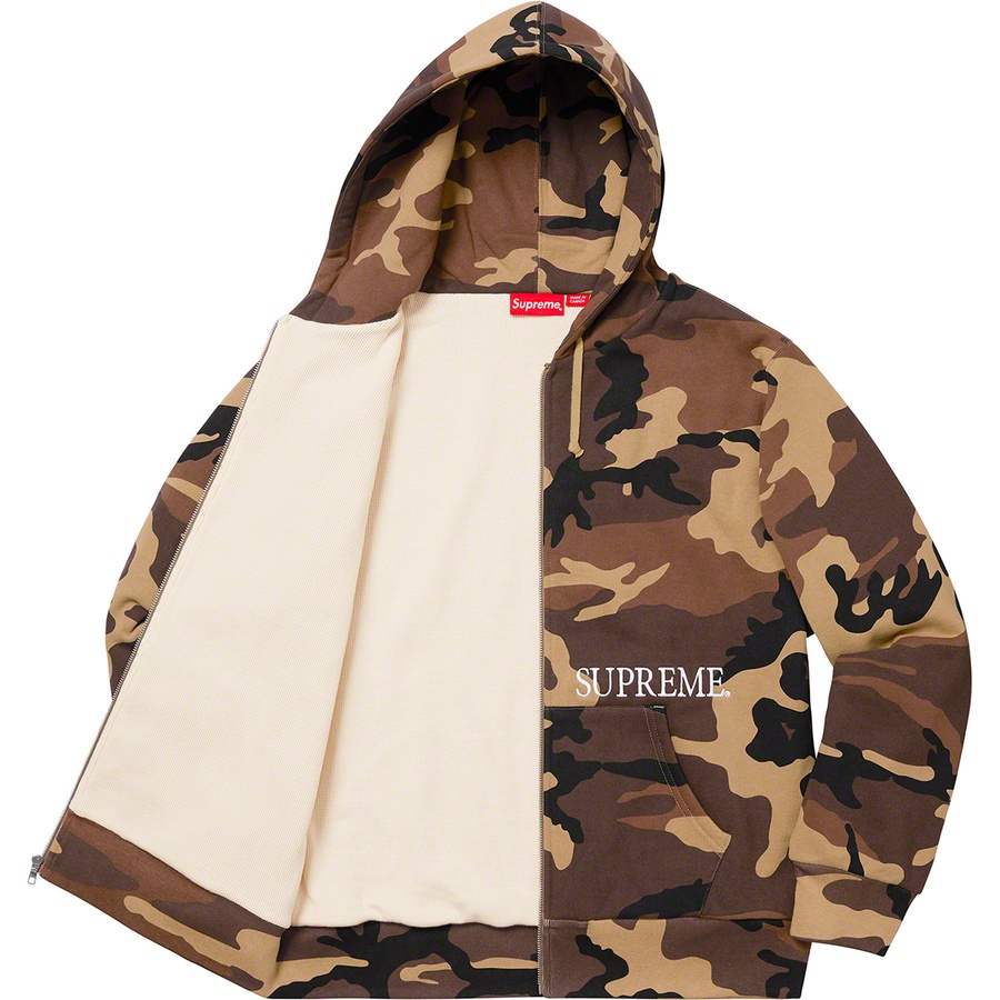 Details on Thermal Zip Up Hooded Sweatshirt Brown Camo from fall winter 2019 (Price is $198)