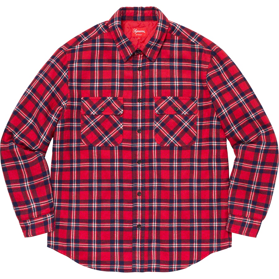 Details on Arc Logo Quilted Flannel Shirt Red from fall winter 2019 (Price is $138)