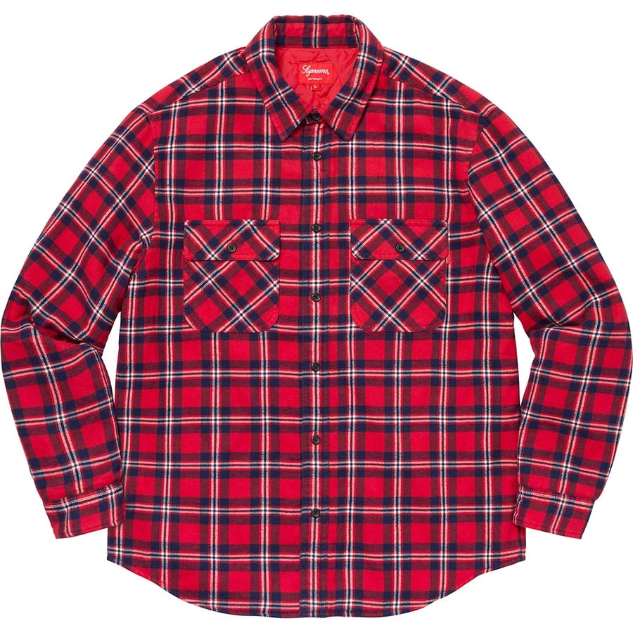 Details on Arc Logo Quilted Flannel Shirt Red from fall winter
                                                    2019 (Price is $138)