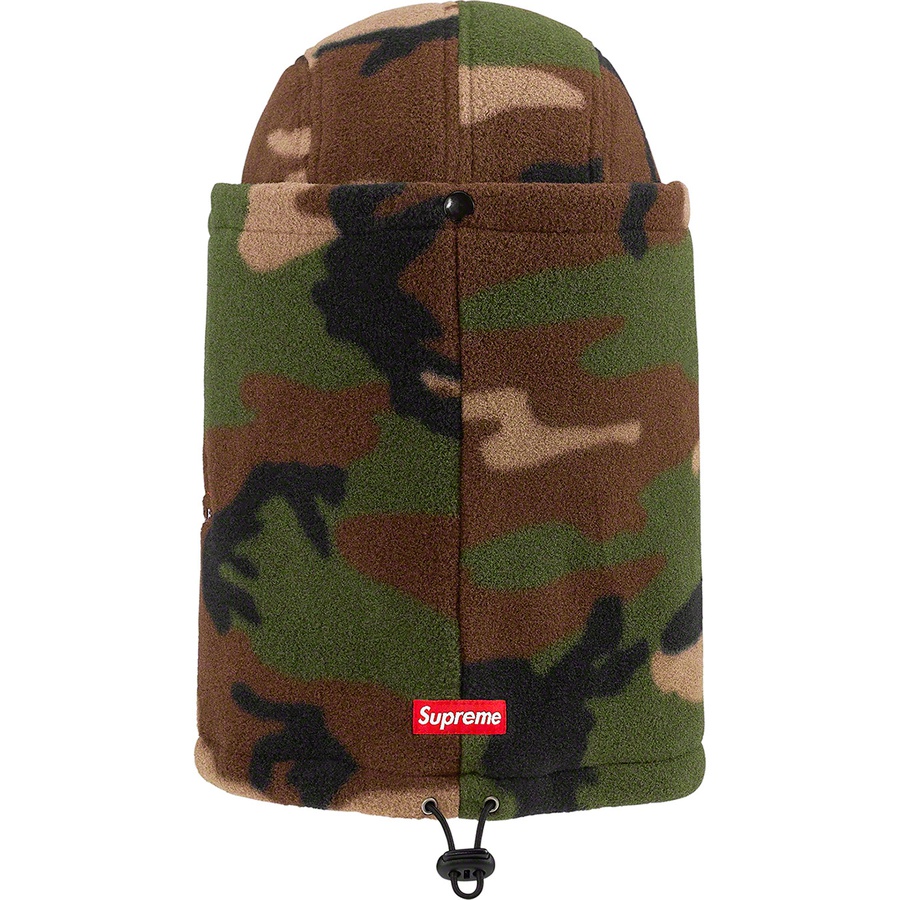 Details on Facemask Polartec Camp Cap Woodland Camo from fall winter 2019 (Price is $58)