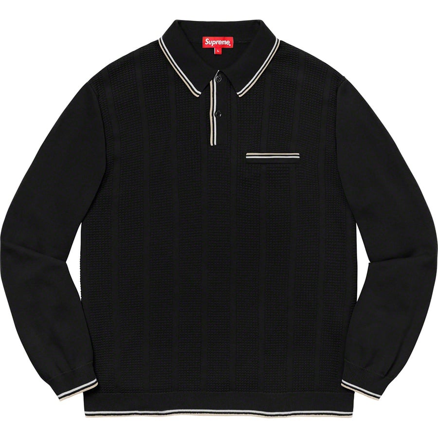 Details on Stripe Rib L S Knit Polo Black from fall winter 2019 (Price is $138)