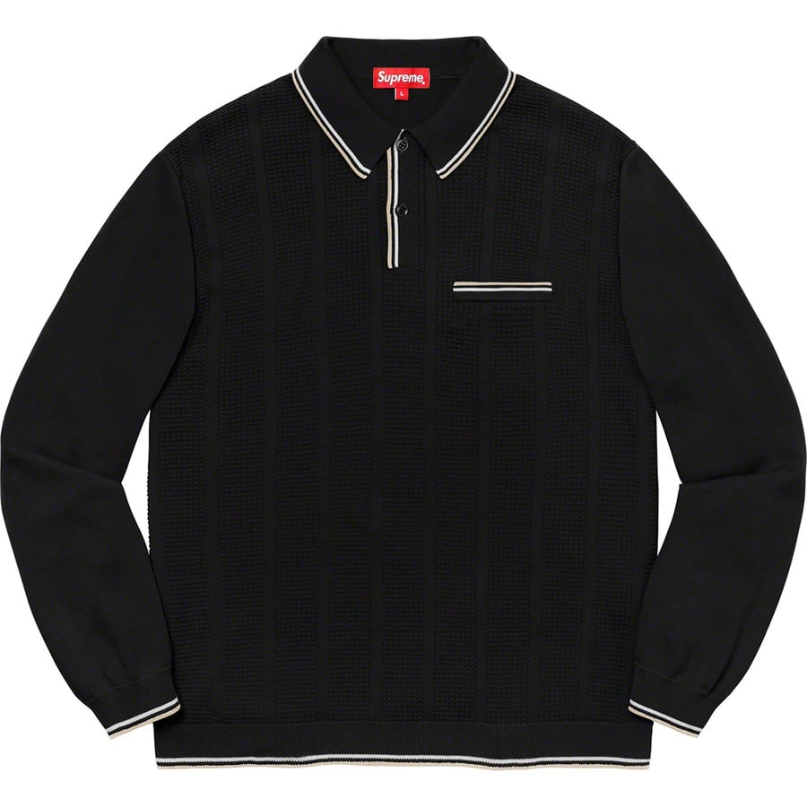 Details on Stripe Rib L S Knit Polo Black from fall winter
                                                    2019 (Price is $138)