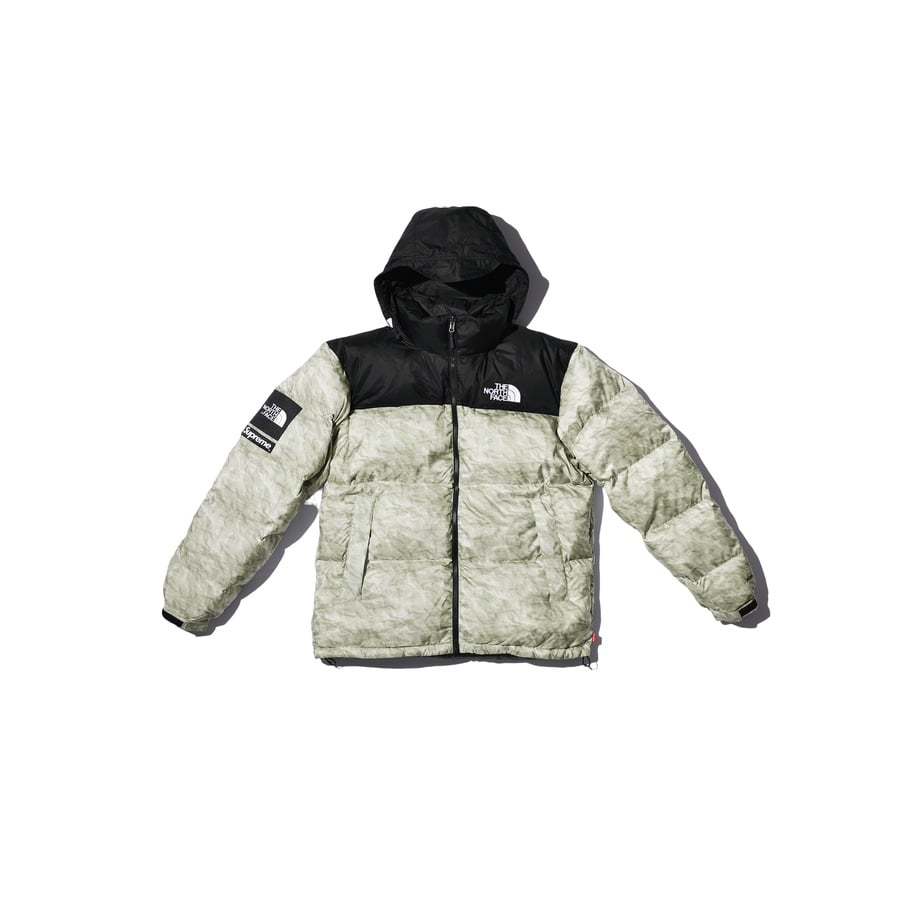 Details on Supreme The North Face Paper Print Nuptse Jacket  from fall winter
                                                    2019 (Price is $398)