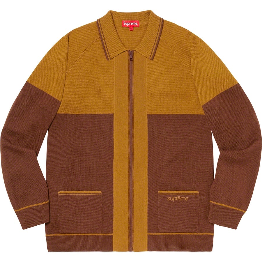 Details on Color Blocked Zip Up Sweater Brown from fall winter
                                                    2019 (Price is $168)