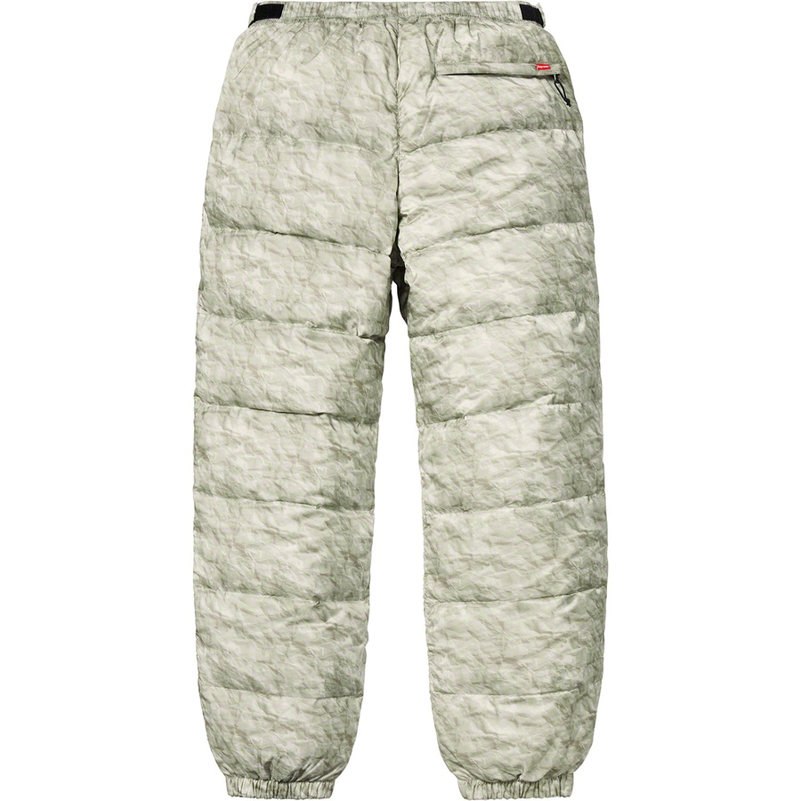 Details on Supreme The North Face Paper Print Nuptse Pant Paper Print from fall winter
                                                    2019 (Price is $218)