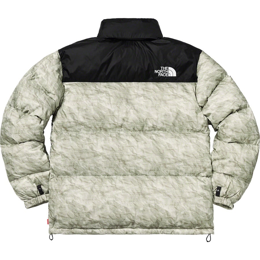 Details on Supreme The North Face Paper Print Nuptse Jacket Paper Print from fall winter 2019 (Price is $398)