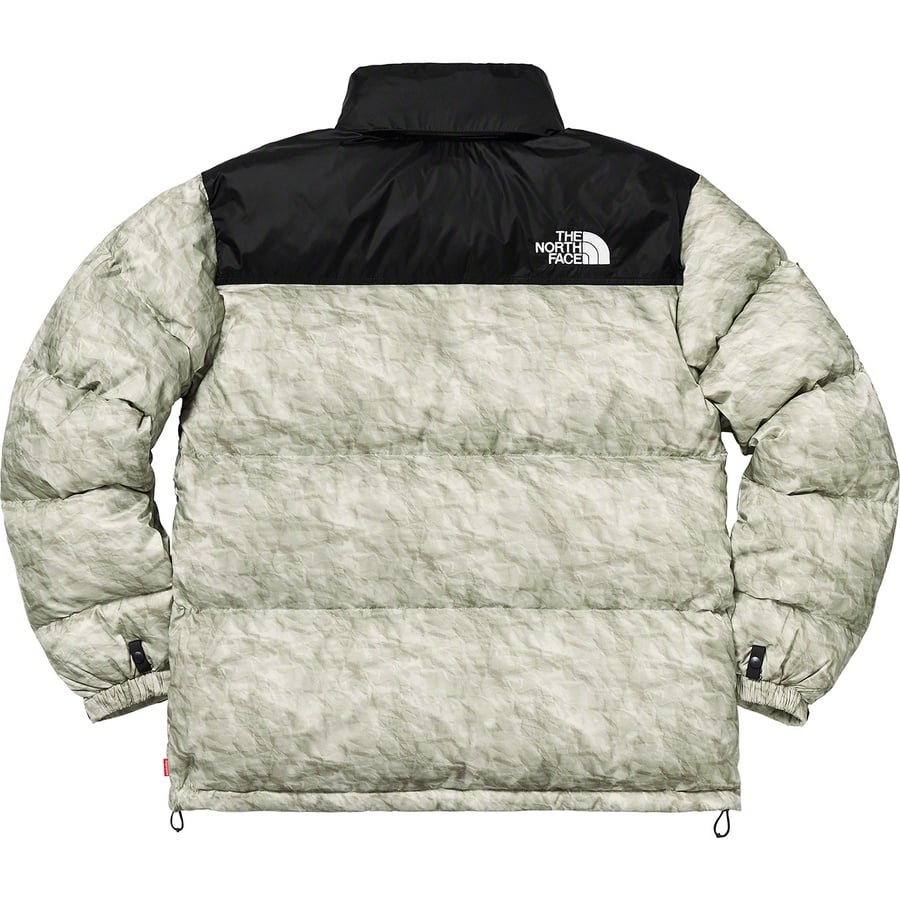 Details on Supreme The North Face Paper Print Nuptse Jacket Paper Print from fall winter
                                                    2019 (Price is $398)