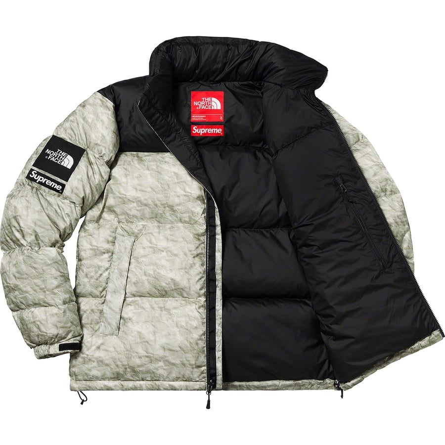 Details on Supreme The North Face Paper Print Nuptse Jacket Paper Print from fall winter
                                                    2019 (Price is $398)