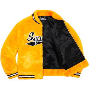 supreme faux fur varsity jacket black