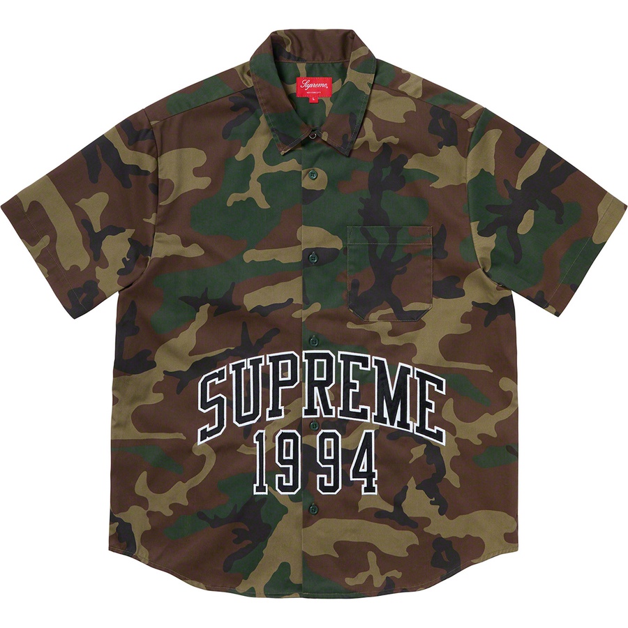 Details on Arc Logo S S Work Shirt Woodland Camo from spring summer 2020 (Price is $128)