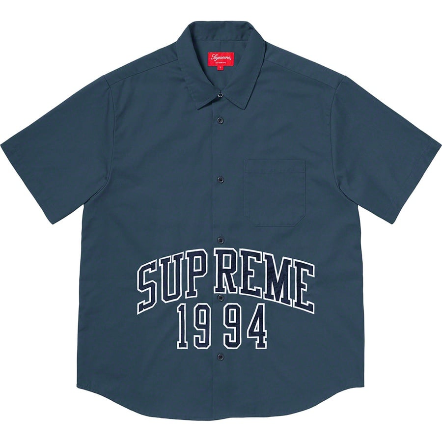 Details on Arc Logo S S Work Shirt Navy from spring summer
                                                    2020 (Price is $128)