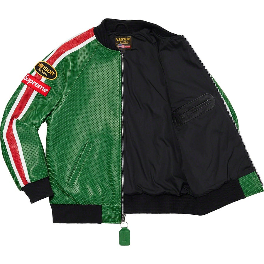 Details on Supreme Vanson Leathers Perforated Bomber Jacket Green from spring summer
                                                    2020 (Price is $788)