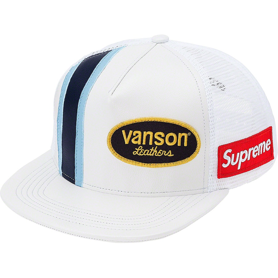 Details on Supreme Vanson Leathers Mesh Back 5-Panel White from spring summer 2020 (Price is $68)