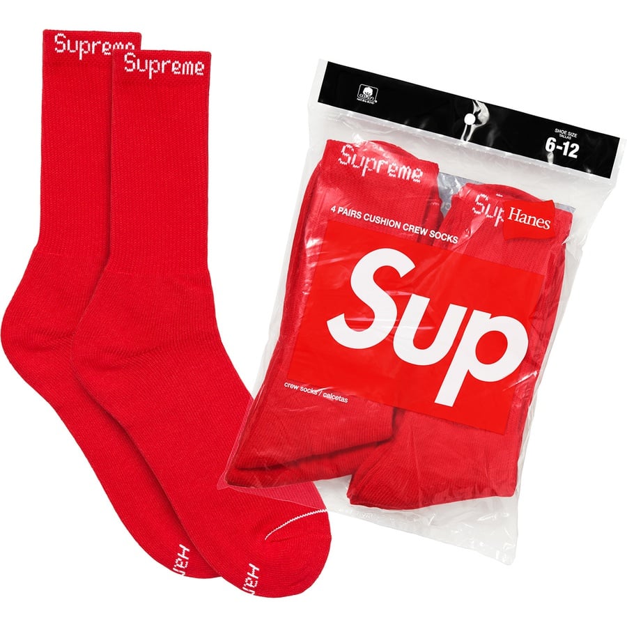 Details on Supreme Hanes Crew Socks (4 Pack) Red from spring summer
                                                    2020 (Price is $20)