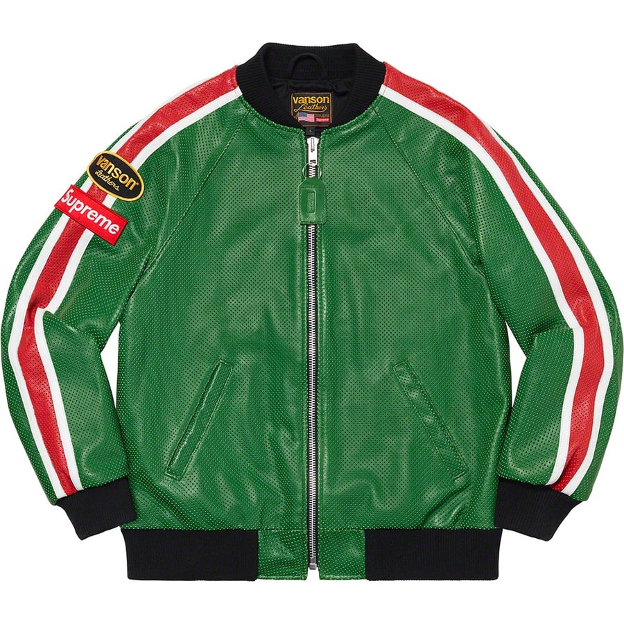 Details on Supreme Vanson Leathers Perforated Bomber Jacket Green from spring summer
                                                    2020 (Price is $788)