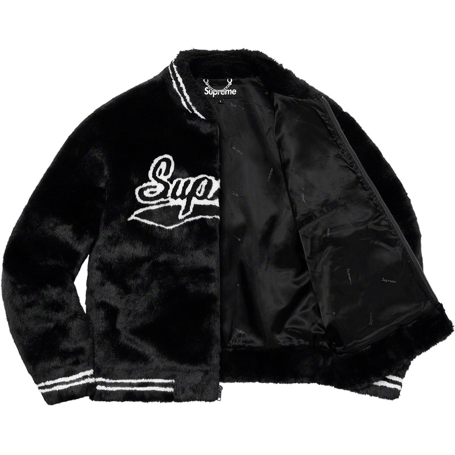 Details on Faux Fur Varsity Jacket Black from spring summer
                                                    2020 (Price is $398)