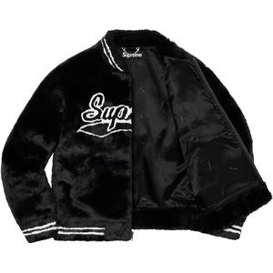 supreme faux fur varsity jacket black