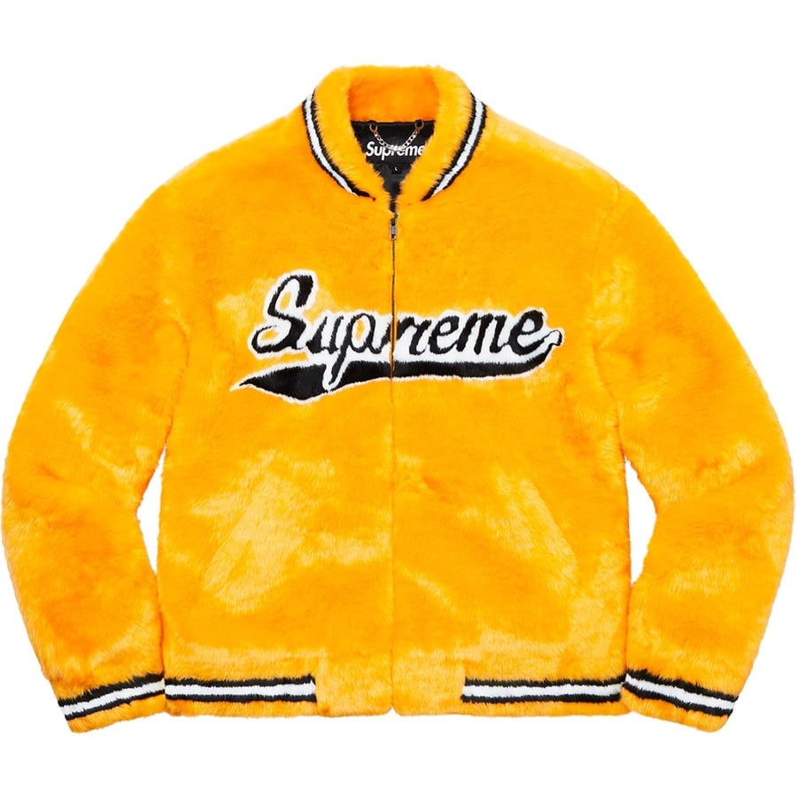 Details on Faux Fur Varsity Jacket Yellow from spring summer
                                                    2020 (Price is $398)