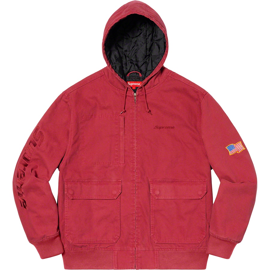 Details on Canvas Hooded Work Jacket Red from spring summer
                                                    2020 (Price is $198)